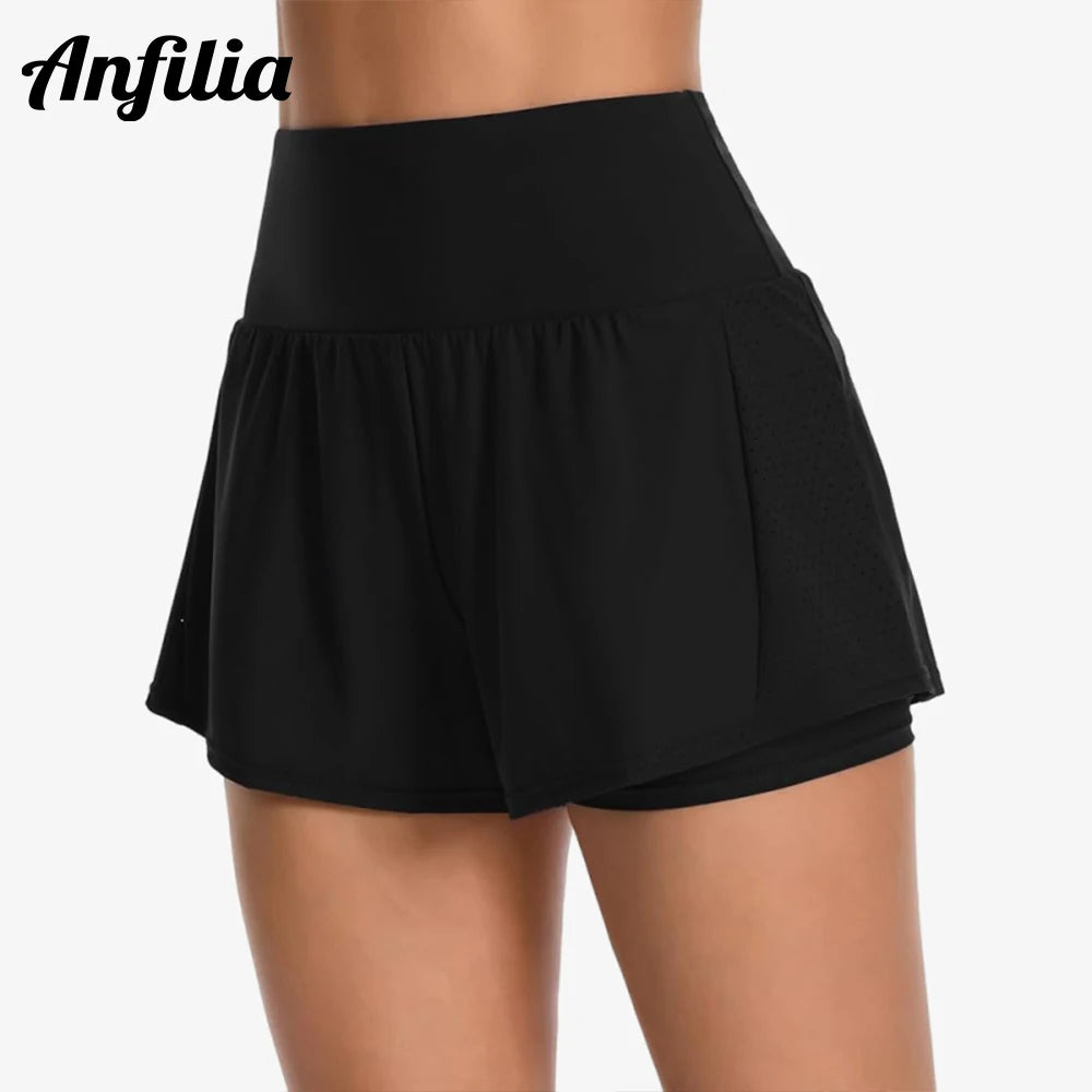 Anfilia 3" Women High Waisted Swim Board Shorts UPF 50+ Quick Dry Swim Trunks with Liner