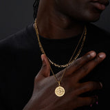 Vnox Layered Necklaces for Men, Sailing Travel Compass Pendant, Stainless Steel Cuban Figaro Wheat Chain, Casual Retro Collar