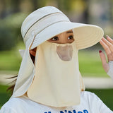 Women Outdoor Riding Anti-UV Sun Hat Foldable Big Brim Hats Neck Face Protection Detachable Mask Sunscreen Breathable Beach Caps
