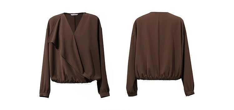 Amii 2026 Autumn Women Blouse Reversible V Neck Wrap Cowl Neck Long Sleeve Chiffon Blouses Woman Loose Casual Shirts 12643013