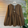 Plus Size Women Clothing Spring Autumn New V-Neck Long Sleeved Shirt&Blouses Solid OL Casual Business Top To Cover The Stomach