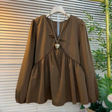 Plus Size Women Clothing Spring Autumn New V-Neck Long Sleeved Shirt&Blouses Solid OL Casual Business Top To Cover The Stomach