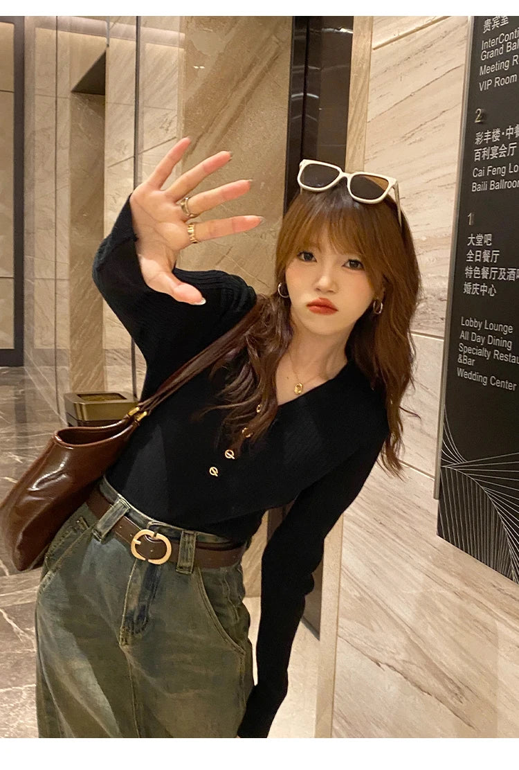 2026 Casual Slim Button Knitted Pullover Autumn Winter Women Sweaters Sweater Femme Basic Solid Jersey Tops Fashion Clothes