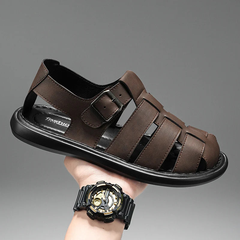 Summer New Men's Sandals High Quality Leather Roman Shoes Men Casual Beach Shoes Luxury Hollow Out Sandalias Male Big Size 38-48