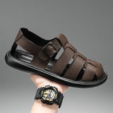 Summer New Men's Sandals High Quality Leather Roman Shoes Men Casual Beach Shoes Luxury Hollow Out Sandalias Male Big Size 38-48