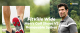 FitVille Men's Wide Toe Box Spiked Golf Shoes, Water‑Resistant Stable Anti‑Slip Outsole, Built‑In Arch Support Lightweight Comfort Golfing Sneakers