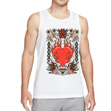 Retro Flaming Praying Hands Tank Top, Vintage Gothic Fire Graphic Sleeveless Tee, Old School Tattoo Style Streetwear Vest for Men
