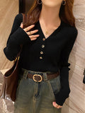 2026 Casual Slim Button Knitted Pullover Autumn Winter Women Sweaters Sweater Femme Basic Solid Jersey Tops Fashion Clothes