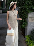 Summer Female Hollow Out O Neck Vest New Women Single Breasted Leisure Vests Fashion Thin Sleeveless Jacket Solid Color Tank Top