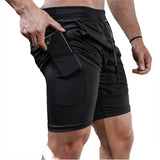 Men's Fitness Training Shorts,Summer Casual Black 2 In 1 Quick Dry Gym Running Shorts Outdoor Slim Quarter Pants