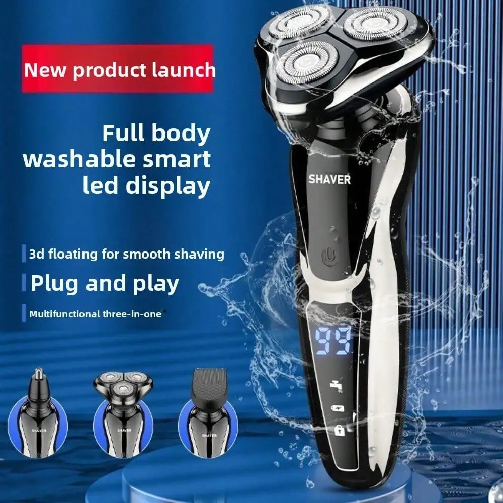 Men's 3 In 1 Electric Shaver Portable Travel Grooming Tool 1 Unit Birthday Gift Whole Body Washable 3D Floating Head Multi-function Beard Nose Hair Trimme Rechargeable Floating Blade Beard Nose Hair Trimmer Father's Day