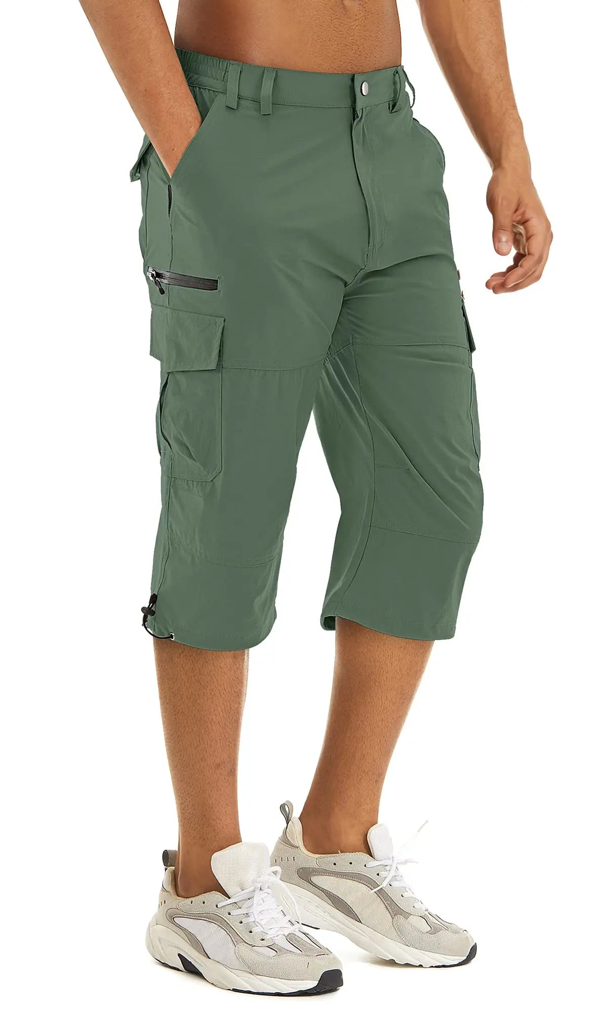 Men's Cargo Work Shorts Quick Dry 3/4 Length Capri Pants Multi-pockets Knee Length Trousers Summer Board Beach Shorts