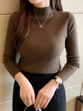 2026 New Autumn Winter Knitted Ribbed Jumper Tops Women Turtleneck Pullovers Sweaters Long Sleeve Korean Slim-fit Female Sweater