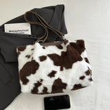Large Capacity Shopper Bags For Women Winter Travel Tote Bag Cow Printing Plush Shoulder Bag Ladies Handbag Designer Bolsos