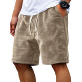Men Shorts Solid Color Mid Waist Summer Motion Waffle Texture Deep Crotch Drawstring Mens Shorts Loose Knee Length Casual Short