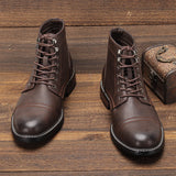 CAPTAIN ANKLE BOOTS Men's Vintage Combat Boots Lace-Up Cap Toe Ankle BOOTS