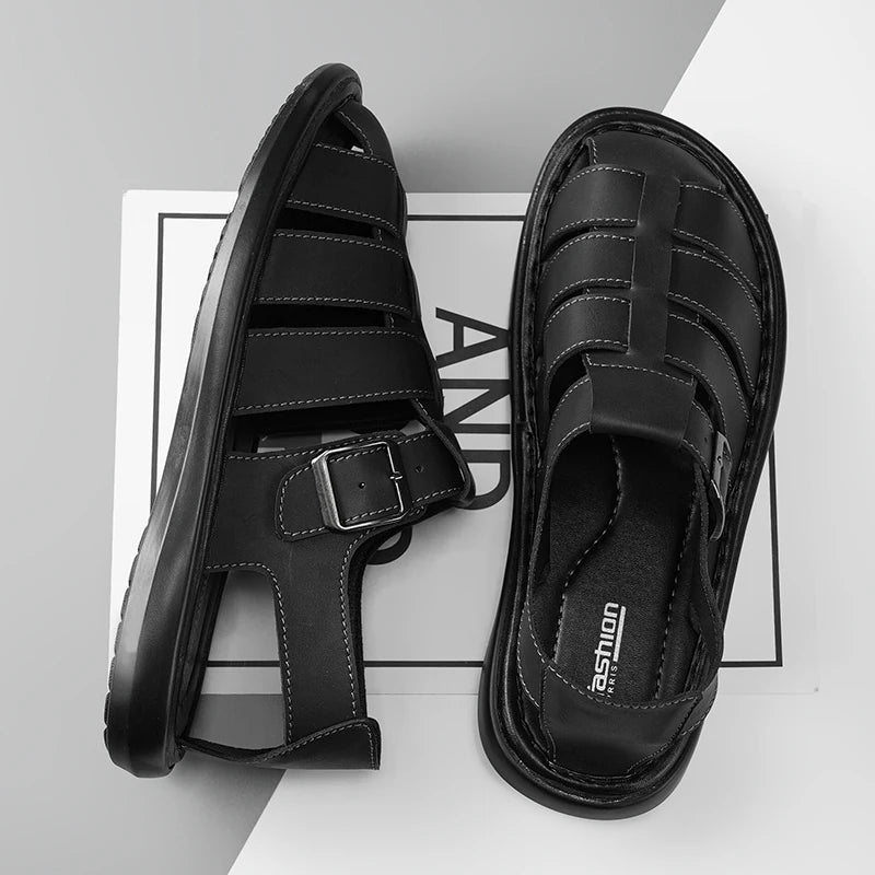 Summer New Men's Sandals High Quality Leather Roman Shoes Men Casual Beach Shoes Luxury Hollow Out Sandalias Male Big Size 38-48