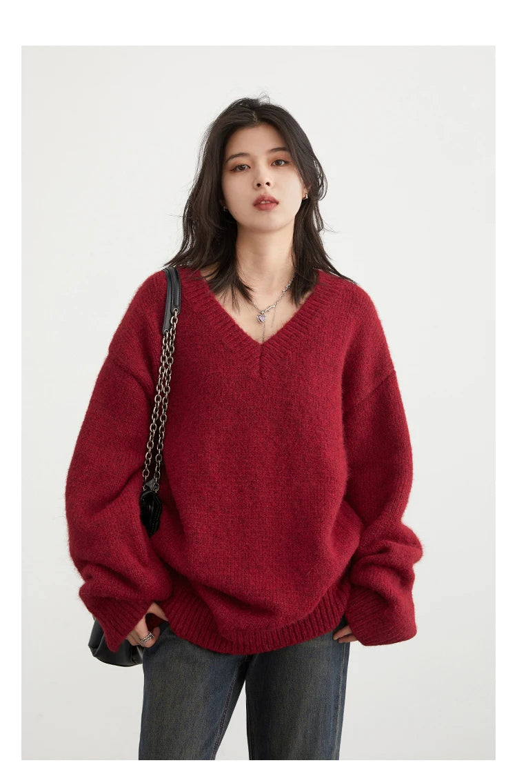 CHIC VEN Women Sweaters Solid Loose Pullovers New V-neck Knitwear Knitted Jumpers Female Top Fashion Woman Autumn Winter 2024