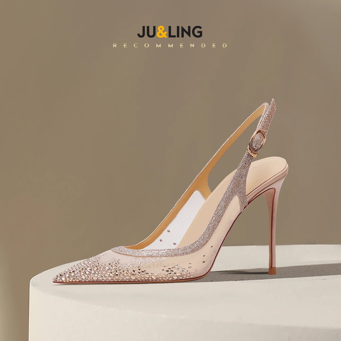 New Baotou Sexy Sandals with One Buckle and Summer Mesh, Rhinestone High Heels for Women, Slim Heels, Shallow Mouth