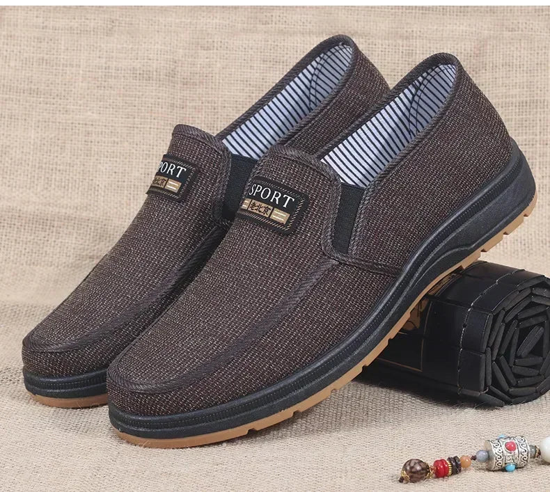 Men Canvas Slip On Shoes Breathable Non Slip Casual Walking Elderly Father Cloth Footwear