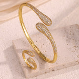 ZAKOL Elegant Brilliant Micropaved Zirconia Water Drop Bracelet Ring Set Luxury Engagement Wedding Party Jewelry for Women