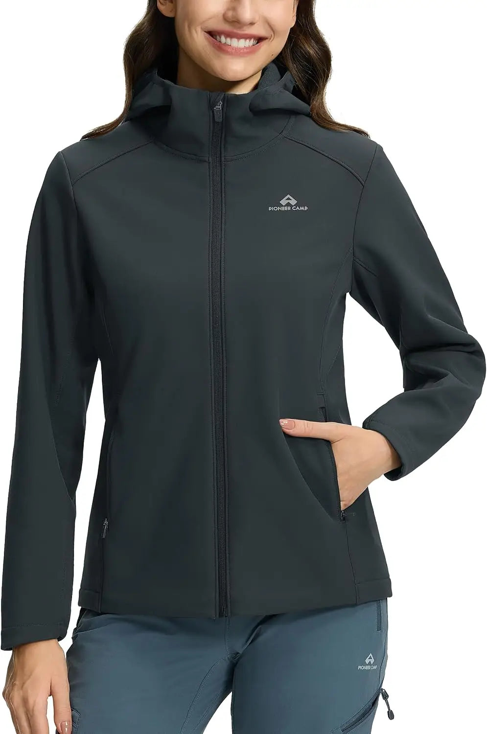 Pioneer Camp Women's Softshell Jacket Fleece Lined with Hood 30k Waterproof Lightweight Warm Windbreaker for Outdoor Hiking