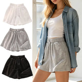 Womens Casual Shorts Korean Style Basic Summer Loose High Waist Drawstring Lounge Shorts Wide Leg Sports Shorts Home Sleepwear