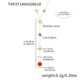 Colorful Long Square Pendant Stainless Steel Necklace for Women Luxury Czech Glass Gold Plated Waterproof Charm Jewelry