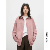 CHIC VEN Fashion Women Shirt Loose Casual Pink Long Sleeve Vintage Cotton Female Blouses Spring Summer 2026 Woman Jacket