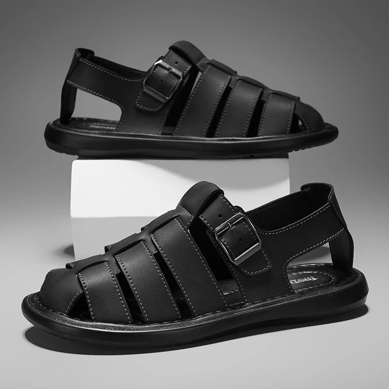 Summer New Men's Sandals High Quality Leather Roman Shoes Men Casual Beach Shoes Luxury Hollow Out Sandalias Male Big Size 38-48