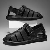 Summer New Men's Sandals High Quality Leather Roman Shoes Men Casual Beach Shoes Luxury Hollow Out Sandalias Male Big Size 38-48
