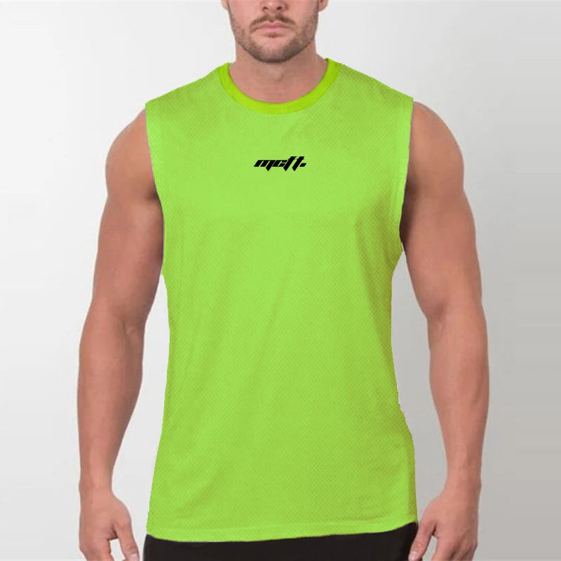 Men's Fitness Tank Tops Europe United States Fashion Brand Round Neck Sports Sleeveless T-shirt Summer Men Mesh Running Vests