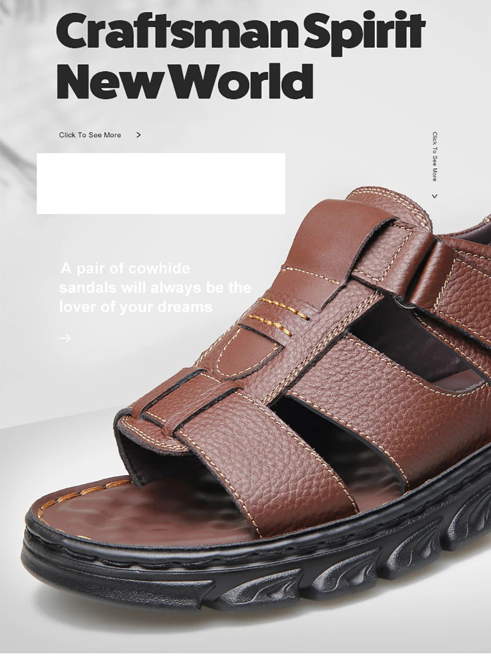 Men's New Beach Shoes Cowhide Slippers Outdoor  Non-slip Thick-soled Leather Sandals for Me