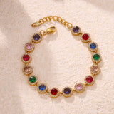 Colorful Zircon Necklace Heart Chain Bracelet Set Women's 316L Stainless Steel Gold-Plated Luxury Wedding Jewelry Accessories