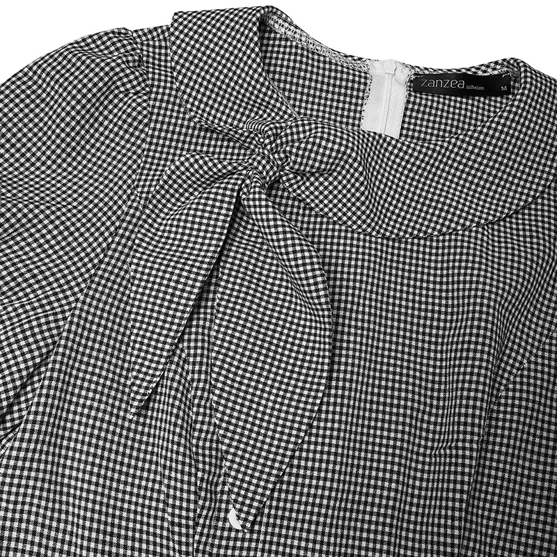 Women Summer Plaid Dress ZANZEA Elegant O Neck Short Sleeve Work Midi Sundress Woman Stylish A Line Holiday Robe Loose Dresses