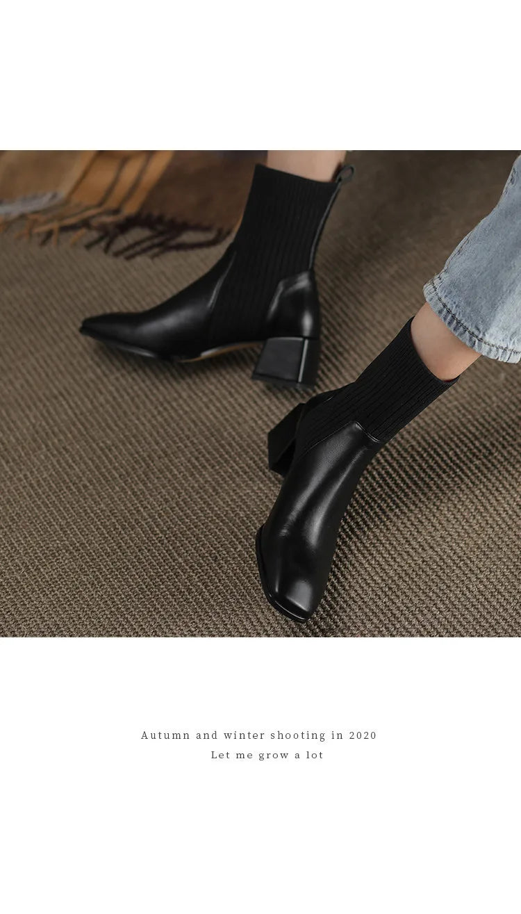 2026 Autumn Winter New Ankle Socks Shoes Women Fashion Large Size 43 Knitted Short Boots Women Slip on High Heels Botas De Mujer