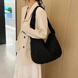 Women Large Capacity Quilted Tote Bag Winter Warm Lightweight Down Cotton Padded Plaid Shoulder Bags Underarm Bags Puffy Handbag