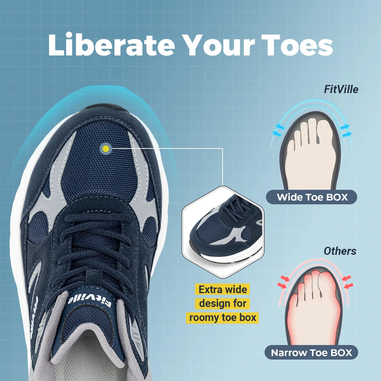 FitVille Newest Walking Shoes for Men Wide Width Sneakers with Arch Support for Flat Feet Heel Pain Relief Plantar Fasciitis