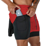 Men's Fitness Training Shorts,Summer Casual Black 2 In 1 Quick Dry Gym Running Shorts Outdoor Slim Quarter Pants