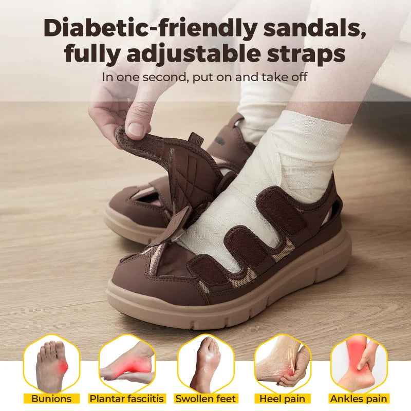 FitVille Summer Men's Wide Width Casual Diabetic Sandals, Lightweight Open Toe Sandals Built-in Arch Support, Effective Foot Pain Relief for Plantar Fasciitis, for Wide & Swollen Feet