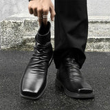 Hot-Selling Leather Boots for Men Fad Square Toe Drape Casual Chelsea Boot British High-end Cool High Top Men Boots Botas Hombre