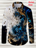 2025 Spring Mens Shirts Fashion Retro Street Texture Printed Shirts Men's Long-sleeved Lapel Shirt Shirt Top Office Clothing