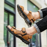 Outdoor Summer Sandals Outdoor Men's Leather Beach Shoes Breathable Casual Sandalias Man Wading Shoes Non-slip Slippers Sandaly