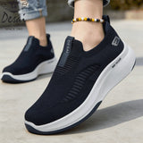 Desai Men's Wide Width Knit Slip-on Sneakers Max Cushion Walking Shoes Lightweight Breathable