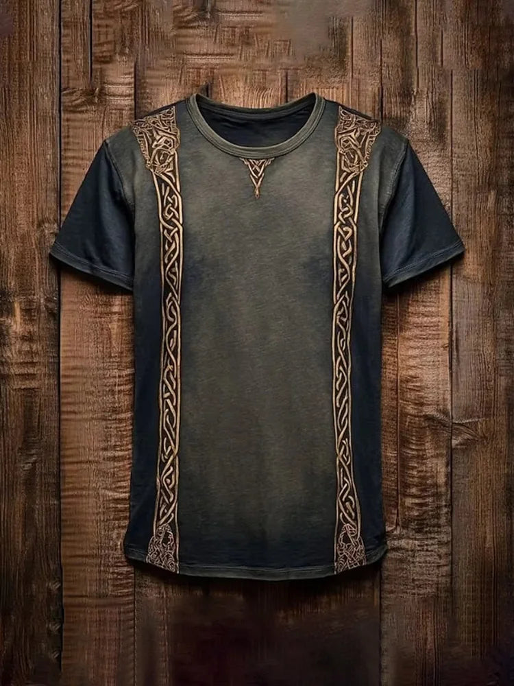 New Retro-style Outdoor Street Men's Loose Short-sleeved Casual Shirt With Tribal Ethnic Symbol Print Men's Fashionable T-shirt
