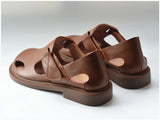 Summer Men's Shoes Flat Full Real Leather Sandal Cowhide Black Casual Old-fashioned Retro Outdoor Men's Sandals Old Man