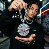 3D Hip Hop Necklace Charm Party Fine Gift Ambition Dream And Brotherhood Within Rap Lifestyle And Daily Wear Occasions Street Rap Jewelry For Men 3D Cross‑Plane Cuban Chain Accessory 18K Gold Plated Iced Out Plan Gang Penda