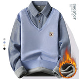 Mens Polo Sweater Shirt Collar Knit Pullover Autumn Winter Fleece T-shirt Casual Sweaters Navy Blue Khaki Korean Clothing