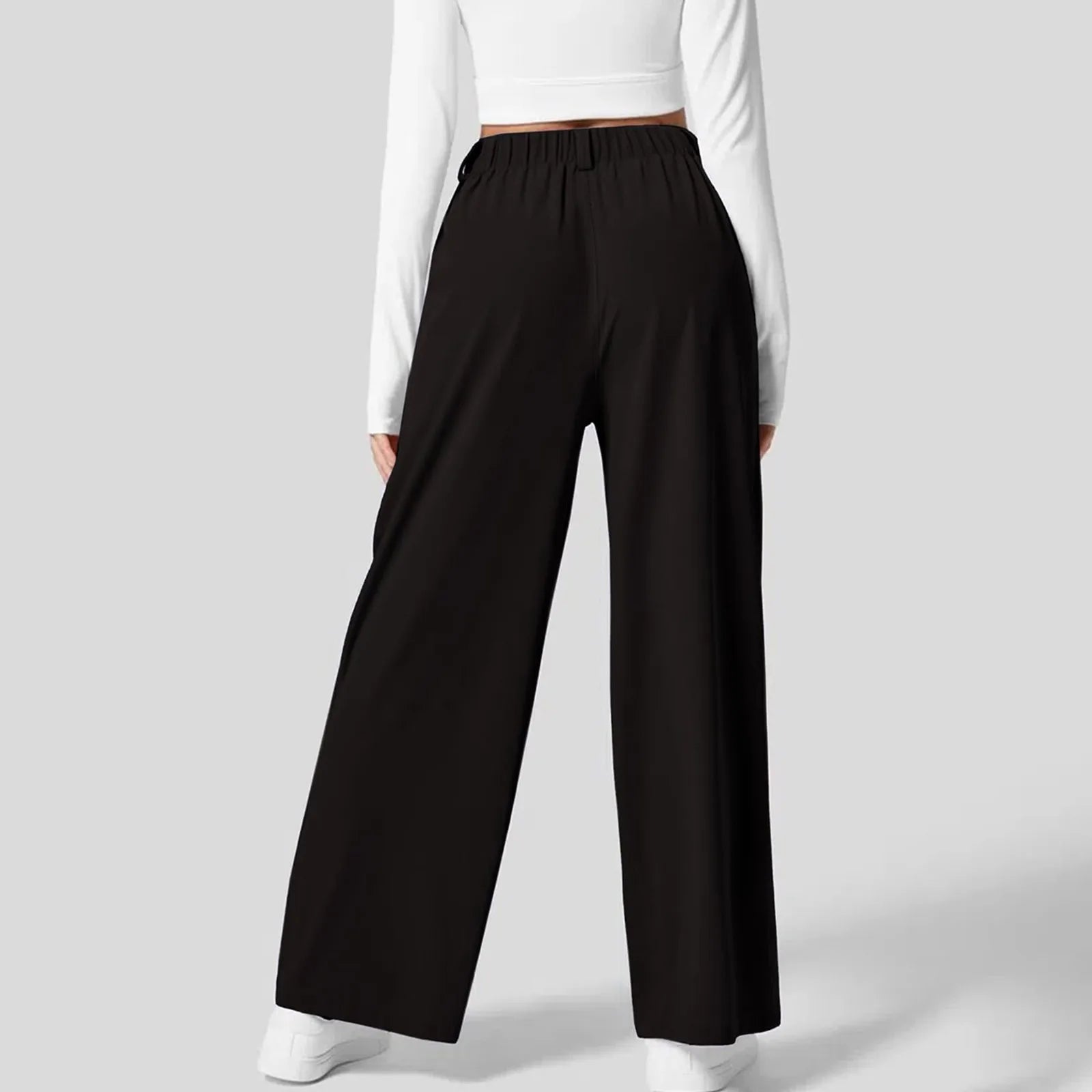 Women Fashion Wide Leg Pants Solid Elastic Pants Work Business Suit Straight Trousers Casual High Waisted Dress Palazzo Pants