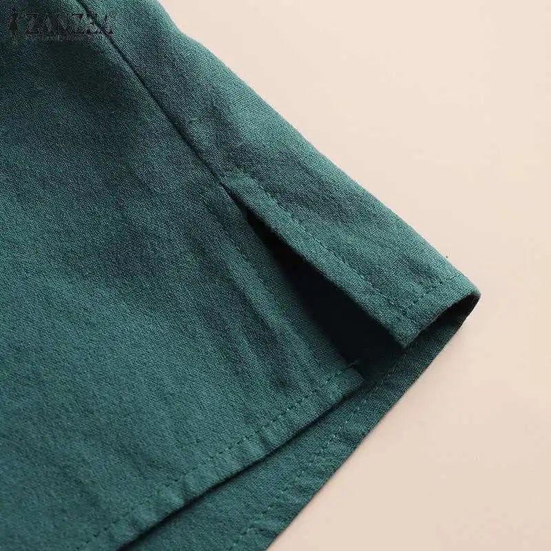 Vintage Women Blouse Autumn Long Sleeve Shirt Female V Neck Work Holiday Blusas ZANZEA Casual Solid Loose Shirt Cotton Chemise